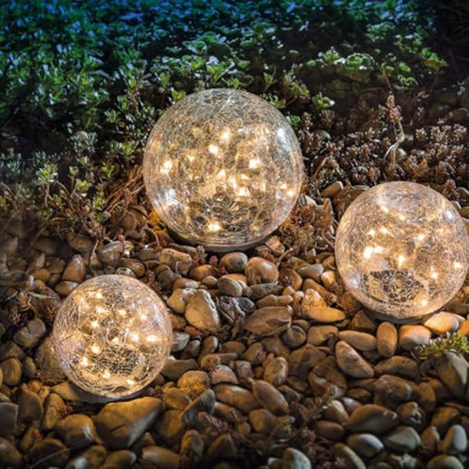 Uonlytech Cracked Glass Ball Lights Solar Gazing Ball Light 3.94 Inch Outdoor for Garden Pool Yard Pathway Patio Decor