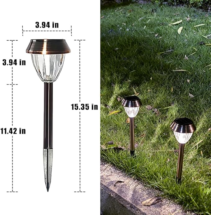 Vintage Solar Lights Outdoor, Glass & Metal Solar Pathway Lights 4 Pack, IP65 Waterproof, Cool White Garden Lights for Walkway, Yard, Patio, Driveway
