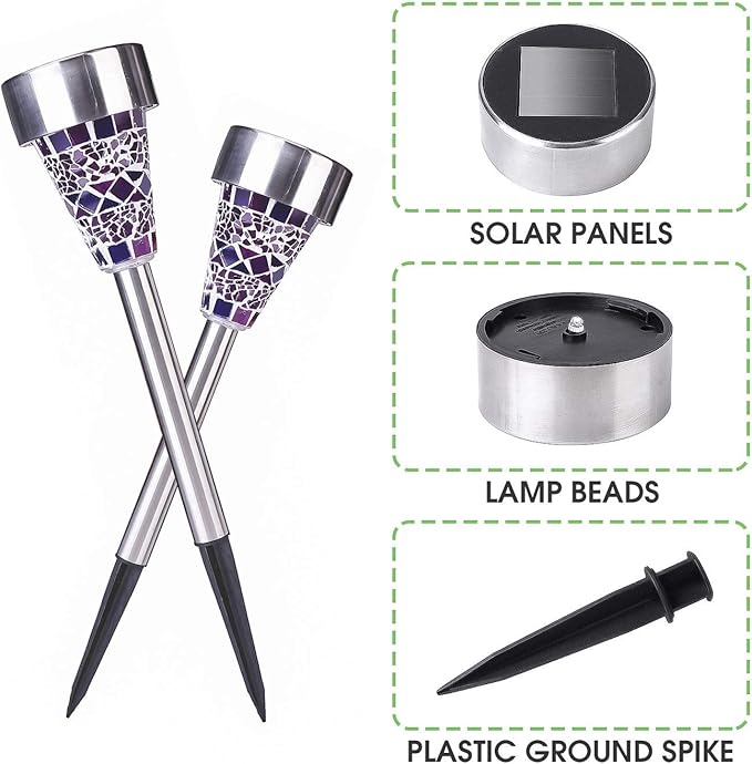 6-Pack Solar Mosaic Border Lawn Garden Lights, LED Mosaic Stake Lights Pathway Landscape Lighting for Patio Walkway | Lumora