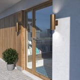 VAXCEL 2-Pack Chiasso 14.25 in. H 2-Light Warm Brass Outdoor Wall Sconce Rust-Resistant Aluminum Gold Metal Shade | Lumora