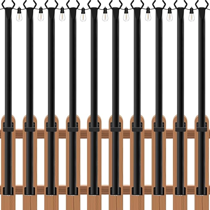 zoegi 10 Pack 5FT String Light Poles,Light Poles for Outside Lights with Fork,Outdoor Brackets Hanging Lights,Metal | Lumora