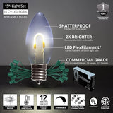 15' FlexFilament LED Cool White C9 Christmas Lights Outdoor String Lights, Shatterproof Edison Bulb String Lights | Lumora