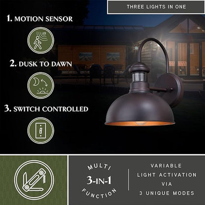 VAXCEL Franklin Bronze Motion Sensor Dusk to Dawn Farmhouse Barn Dark Sky Outdoor Wall Light