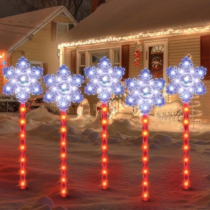LAMPHOME Snowflakes Christmas Pathway Lights Outdoor, 3PCS Snowflakes Christmas Decorations Outdoor Yard, Pathway Marker Stake Lights for Patio Ground Path Sidewalk Walkway Driveway