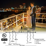 132ft Icicle Lights for Outside - 1280 LED Warm White Twinkle Lights with 240 Drops, 8 Modes - Outdoor String Light | Lumora