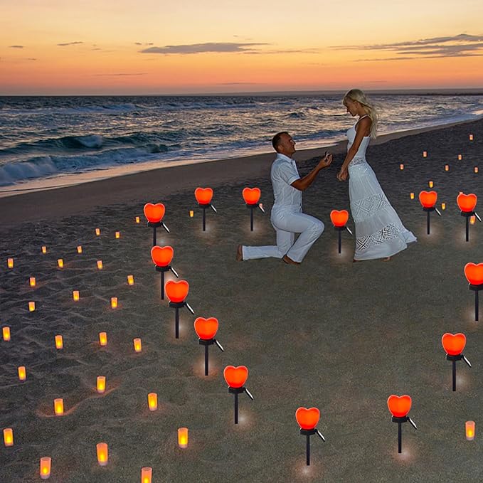 Valentine's Day Red Heart Solar Lights Outdoor, 2Pcs Waterproof Valentine's Day Solar Garden Lights LED Heart Lights Wedding Decorations for Yard Walkway Outside