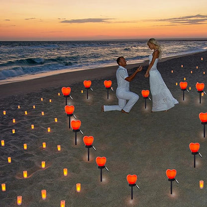 Valentine's Day Red Heart Solar Lights Outdoor, 2Pcs Waterproof Valentine's Day Solar Garden Lights LED Heart Lights Wedding Decorations for Yard Walkway Outside
