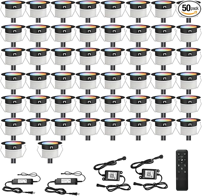 FVTLED LED Deck Lights Kit, 50pcs Φ1.22 WiFi Smart Phone Control Low Voltage Recessed RGBW Deck Lighting Waterproof | Lumora