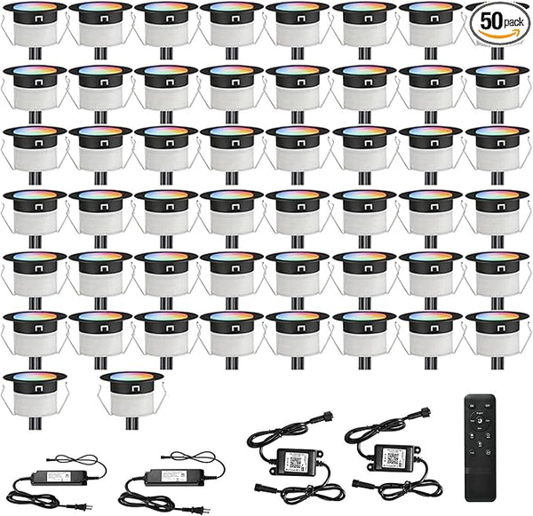 FVTLED LED Deck Lights Kit, 50pcs Φ1.22 WiFi Smart Phone Control Low Voltage Recessed RGBW Deck Lighting Waterproof | Lumora