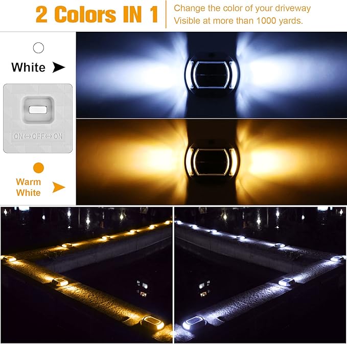VOLISUN Solar Driveway Lights Dock Deck Lights 12 Pack,2 Colors in 1,Solar Powered Waterproof Outdoor Warning Step | Lumora