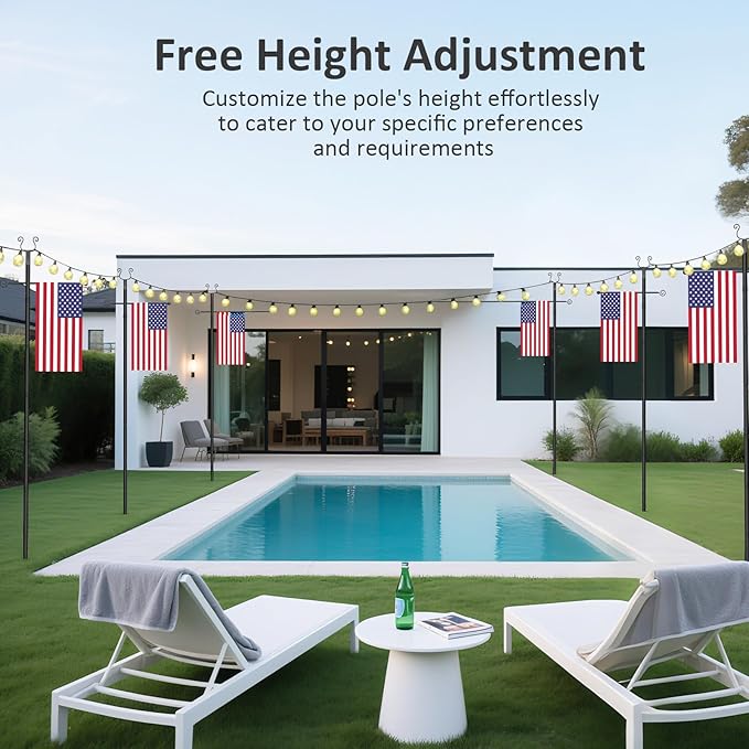 2 Pack String Light Poles - 10 Ft Patio Heavy Metal Lighting Posts, Adjustable Outdoor Stand with Fork for Backyard | Lumora