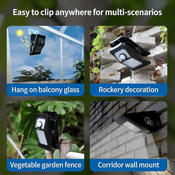 Solar Clip on Motion Sensor Light, High Brightness Led Outdoor Lamp with Efficient Solar Charging for Camping Tent, Pathway, Patio, Garden