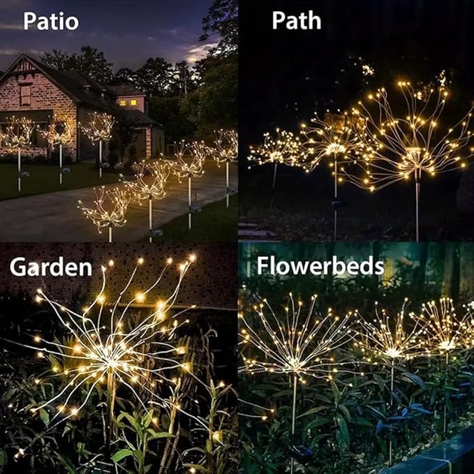 XIHAMA Solar Garden Lights 2 Pack Firework Lights Outdoor Waterproof, 150 LEDs with 8 Lighting Modes for Yard Pathway Patio Party Wedding Decorative (White)