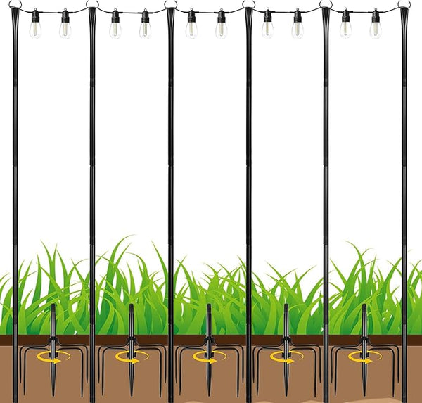 Operitacx 6 Pack Adjustable Outdoor String Light Poles with Heavy Duty Metal Stakes for Patio Garden Lawn Backyard | Lumora