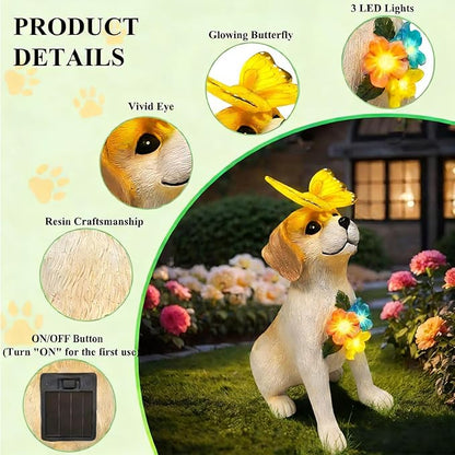 Solar Dog Garden Statues Decor, Outdoor Fairy Dogs Figurines Accessories Decorations with LED Lights Home Patio Balcony Yard Lawn Ornaments, Unique Thanksgiving Gifts for Mom Women Dad Friends