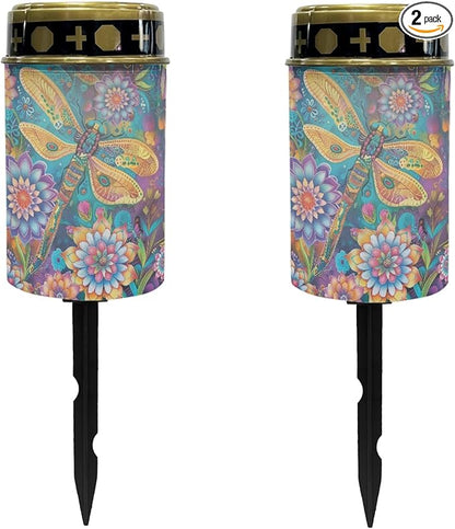 Boho Floral Dragonfly Garden Lights Solar Outdoor Pathway Lights Stake Lights Landscape Lighting for Yard Patio Driveway,LED Solar Lantern Outdoor Table Lamp,Wall Light Auto On/Off