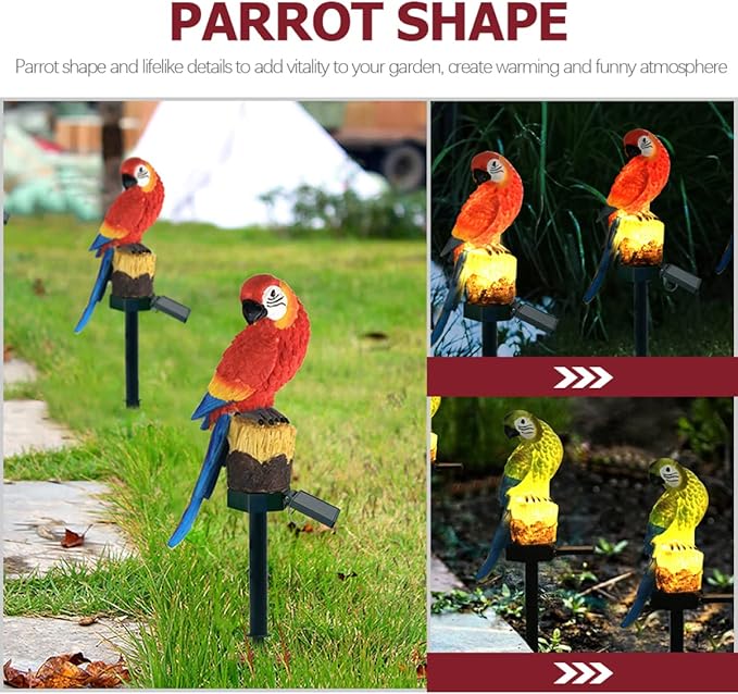 Uonlytech 2pcs Solar Light Backyard for Lamp Stake Lawn Resin Decor Decorative with Landscape Lights Pathway Patio Decorations Decoration Outdoor Parrot Animal Garden Led Ornament