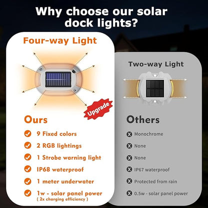 4Pack Aluminum Alloy Solar Driveway Lights, IP68 Solar Deck Light Marine Dock Lights Outdoor Waterproof, Multi-color LED Driveway Markers for Walkway, Path Decor [12Modes - Strobe/RGB/Fix-color]