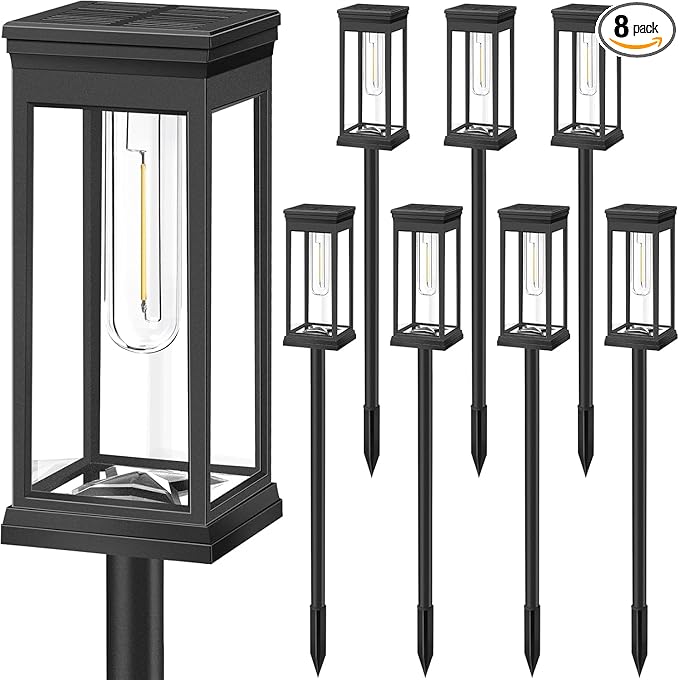 Solar Pathway Lights Outdoor, 4 Pack Solar Powered Garden Lights Waterproof IP65, Auto On/Off Outdoor Light for Lawn Patio Walkway Driveway Decor Landscape Lighting
