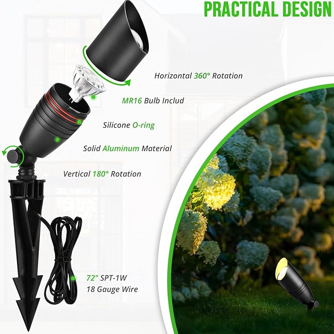 wowlite Landscape Spotlights Outdoor, 12V Low Voltage Landscape Lighting Fixture with 5W MR16 LED Bulb, Black | Lumora