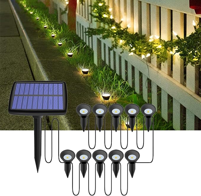 Solar Pathway Lights, 10 in 1 Waterproof LED Solar Lights String Outdoor Garden Lights, Auto On/Off Solar Walkway Lights for Yard, Landscape, Pathway, Walkway, Path