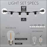 100ft S14 Shatterproof Deck Lights, 50 Bulbs, Outdoor String Lights Waterproof Commercial Grade String Lights | Lumora
