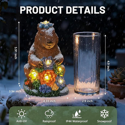 Solar Capybara Statue Outdoor Decor,Capybara Figurines with Flower LED Light,Zen Friend for Patio Pond,Yoga Garden Spaces,Housewarming for Women