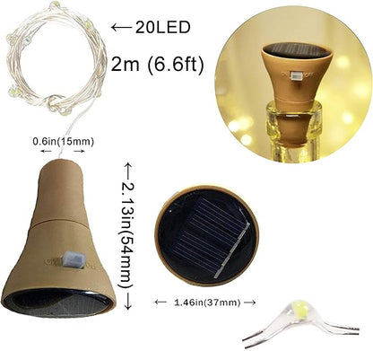 6 Pack Solar Powered Wine Bottle Lights, 20 LED Waterproof Copper Cork Solar Lights for Wedding Christmas, Outdoor, Holiday, Garden, Patio, Pathway Decor (Warm White)