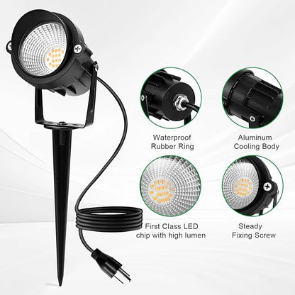 Outdoor Landscape Spotlights, 120V LED Spot Light Waterproof for Garden and Yard Up Lighting, Warm Light Outdoor Spotlight Accent Lighting Fixture with 5.9 FT Plug Cord, 3 Pack