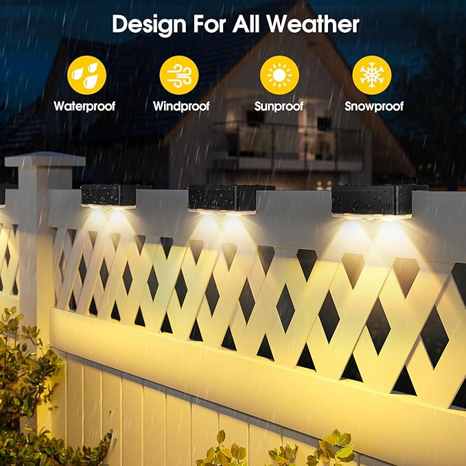 Solar Deck Light, 16 Packs LED Solar Step Lights Outdoor Waterproof, Solar-Powered Fence Lighting 3 Color Modes for Stairs Yard Garden Pathway