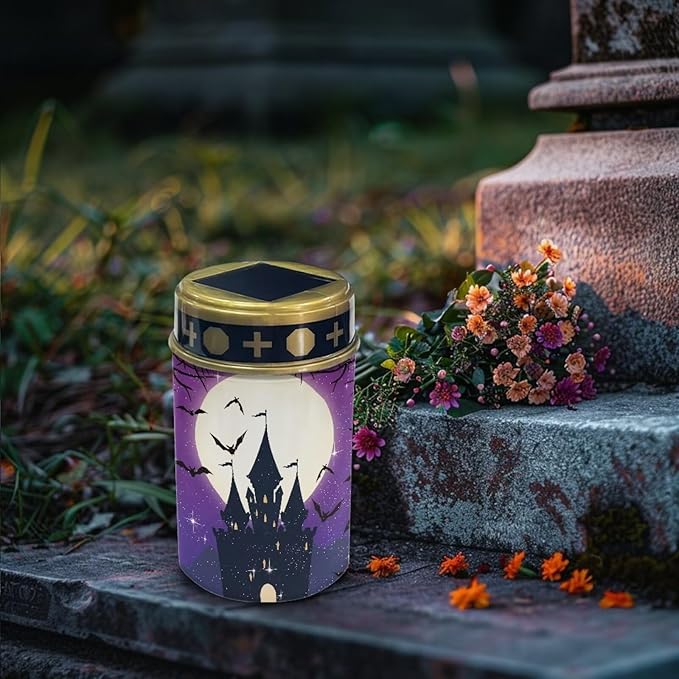 Solar Light Outdoor Halloween Solar Garden Light Castle Moon Print Solar Light Landscape Path Light Halloween Decor for Your Garden, Landscape, Path, Yard