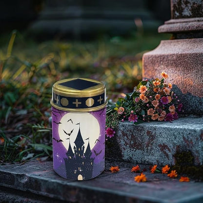 Solar Light Outdoor Halloween Solar Garden Light Castle Moon Print Solar Light Landscape Path Light Halloween Decor for Your Garden, Landscape, Path, Yard