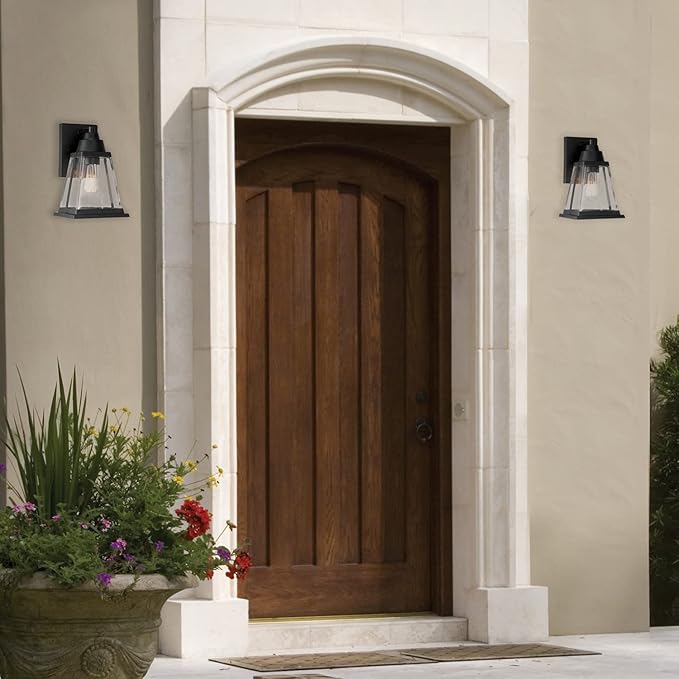 Globe Electric 44697 Merle 1-Light Outdoor Wall Sconce, Bronze, Clear Glass Shade, Brown, Bulb Not Included | Lumora