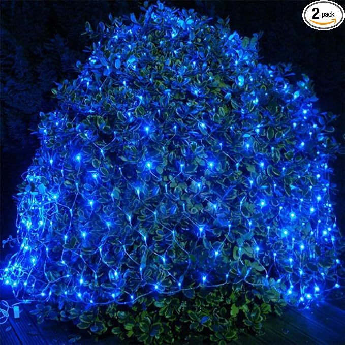 2 PACK Outdoor Garden Light - Waterproof Net Lights, 200 LED Battery Operated Tree String Light with 8 Modes, Mesh Curtain Lights for Garden Patio Yard Christmas Party Tree and Holiday Decor( Blue)