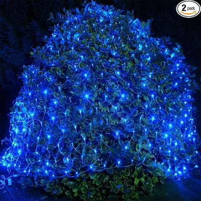 2 PACK Outdoor Garden Light - Waterproof Net Lights, 200 LED Battery Operated Tree String Light with 8 Modes, Mesh Curtain Lights for Garden Patio Yard Christmas Party Tree and Holiday Decor( Blue)