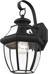 Livex Lighting 2151-04 Monterey 1 Light Outdoor Black Finish Solid Brass Wall Lantern with Clear Beveled Glass, 13" | Lumora