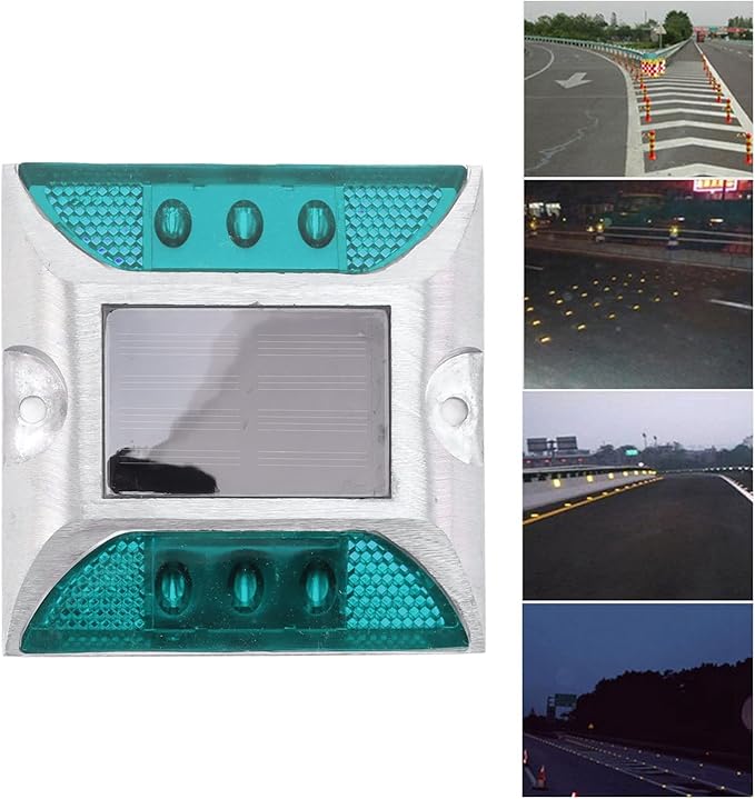Solar Driveway Lights, Cast Aluminum IP68 Light with 72H Runtime for Pathway and Highway Marking (Green)