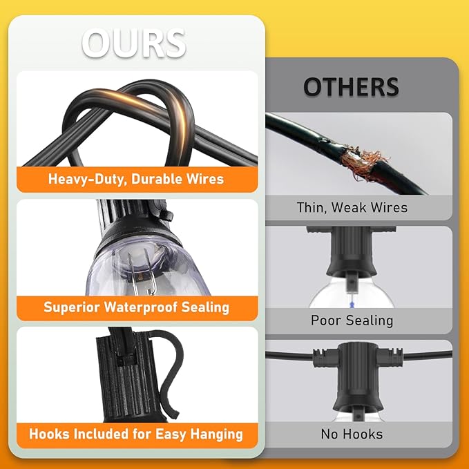 100FT Outdoor Solar String Lights with Remote, USB Rechargeable LED Patio Lights with 52 Timer Dimmable ST38 Edison | Lumora