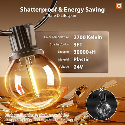 addlon 102FT Solar String Lights Outdoor Waterproof G40 with 32 Bulbs
