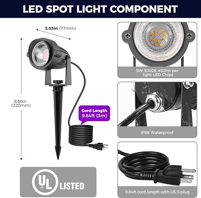 L LOHAS LED Tree Spotlight Outdoor, Purple Halloween Spot Lights for Yard, Auto On/Off 5W 120V Landscape Lighting | Lumora
