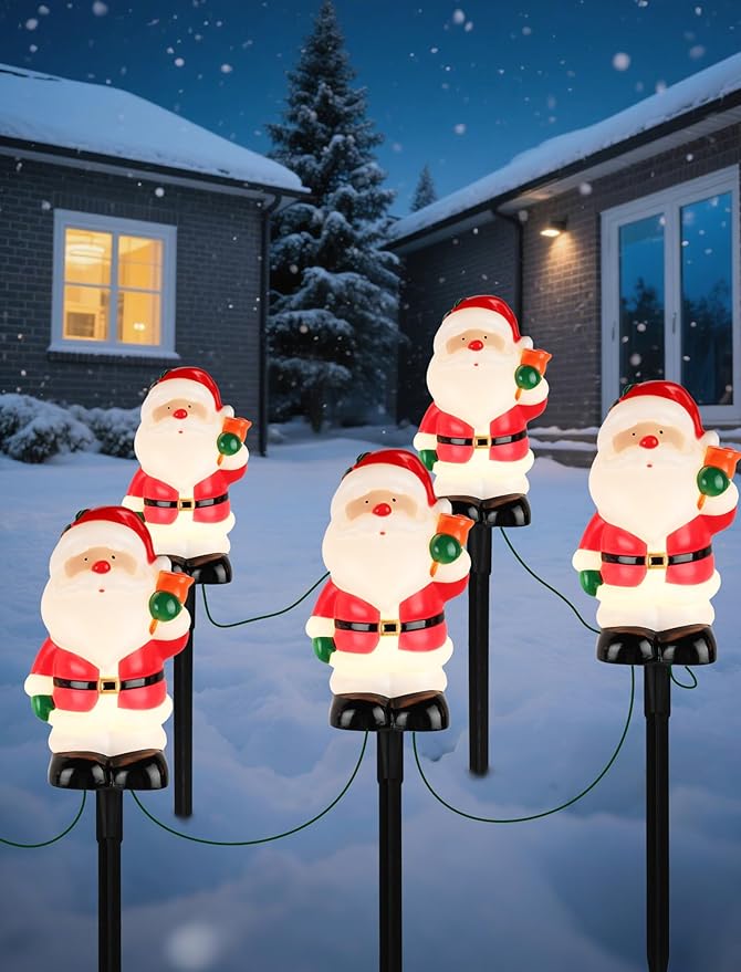 Set of 5 Classic Santa Claus Pathway Lights - 10.5ft UL-Listed Christmas Walkway Lights with - Outdoor String Light | Lumora