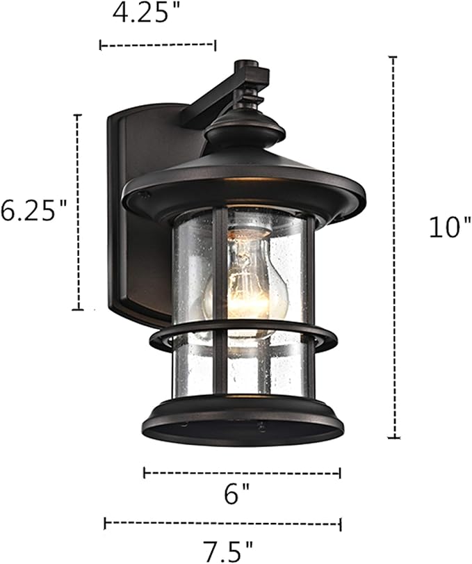 MICSIU Oil Rubbed Bronze Outdoor Wall Light 2 Pack, Clear Seedy Glass Exterior Wall Sconce Light Fixture, 10 Inch Rustic Farmhouse Outside Porch Lights for House, Front Door, Garage, ETL Listed