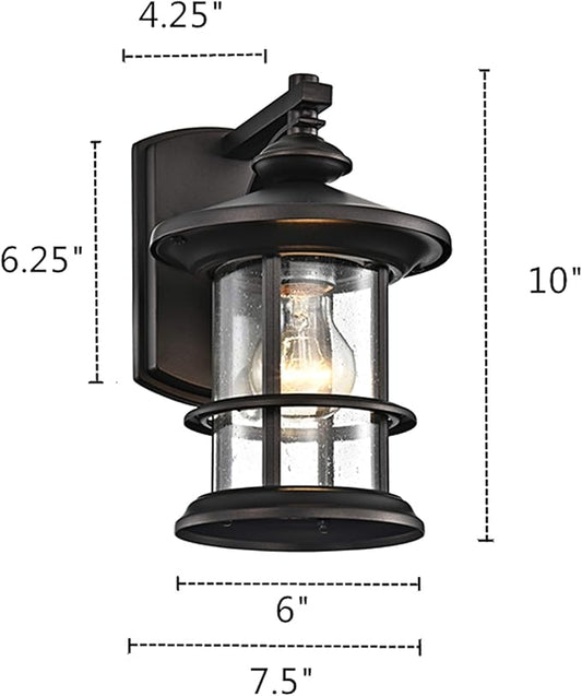 MICSIU Oil Rubbed Bronze Outdoor Wall Light 2 Pack, Clear Seedy Glass Exterior Wall Sconce Light Fixture, 10 Inch Rustic Farmhouse Outside Porch Lights for House, Front Door, Garage, ETL Listed