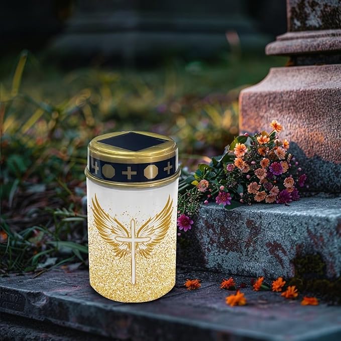 Winged Cross Solar Lights Outdoor Waterproof Cemetery Solar Lights for Grave Winged Cross Bright for Garden, Lawn,Patio,Yard Decoration