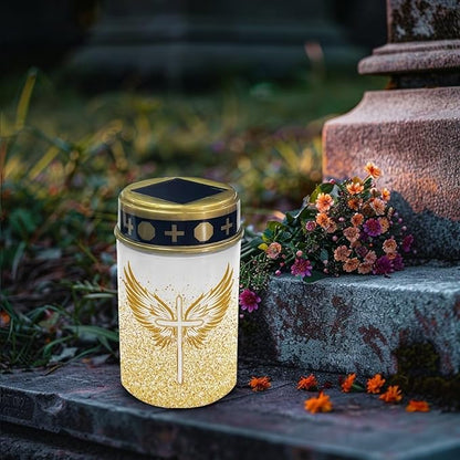 Winged Cross Solar Lights Outdoor Waterproof Cemetery Solar Lights for Grave Winged Cross Bright for Garden, Lawn,Patio,Yard Decoration