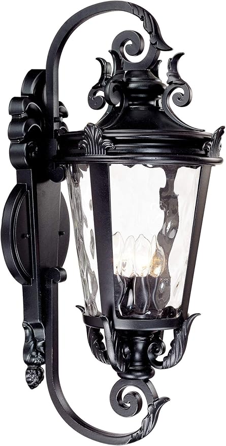 John Timberland Casa Marseille European Outdoor Wall Light Fixture Textured Black Scroll Arm 31" Clear Hammered | Lumora