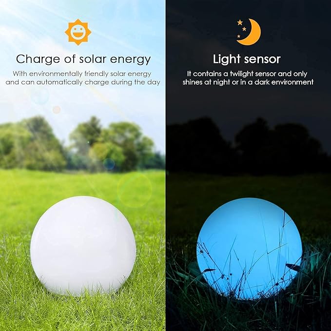 10 inch Solar Globe Light Outdoor Waterproof, Dimmable 16 Colors RGB Solar Balls for Garden w/Remote, Glowing Orb | Lumora