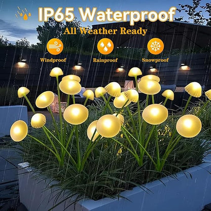 4 Pack Solar Jellyfish Lights Outdoor Waterproof–Upgraded Intelligent Light Control, IP65 Waterproof, Six-Head Mushroom Garden Lights for Pathway, Yard, Fence, Patio