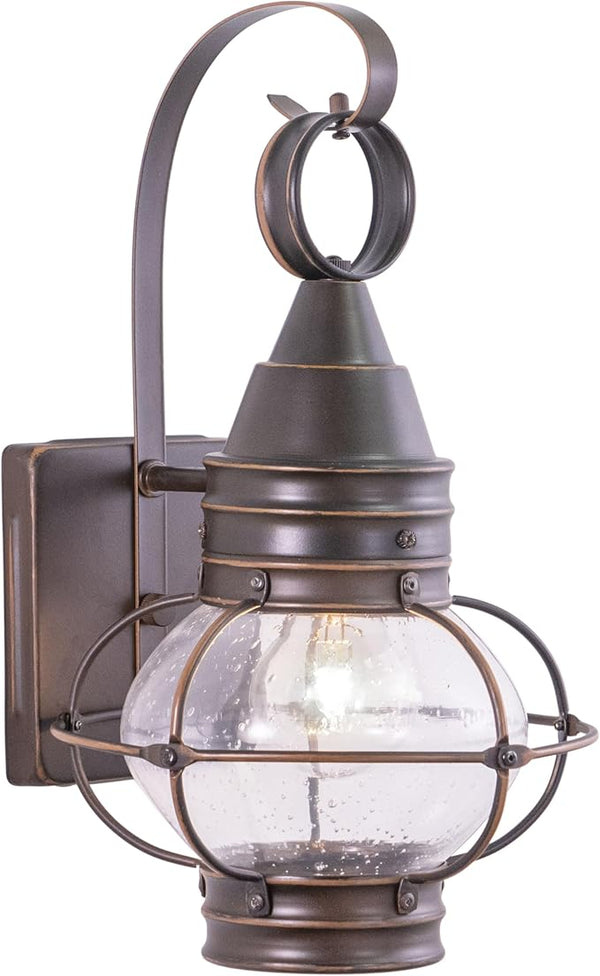 VAXCEL Chatham 13.5 in. H 1-Light Burnished Bronze Coastal Outdoor Wall Sconce Made of Durable Steel, Clear Seeded | Lumora