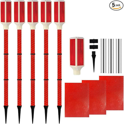 Solar Barricade Lights: 5pcs Outdoor Walkway Warning, Solar Path Lights, Garden Lawn Lights for Driveway Marker with Adjustable Height up to 30 Inches, Red Flashing or Steady Mode